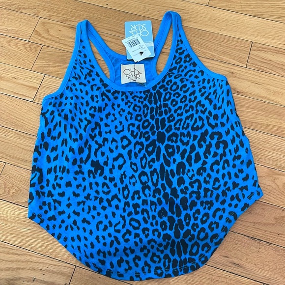 Chaser racer back tank top in blue leopard NWT size XS - Picture 1 of 4